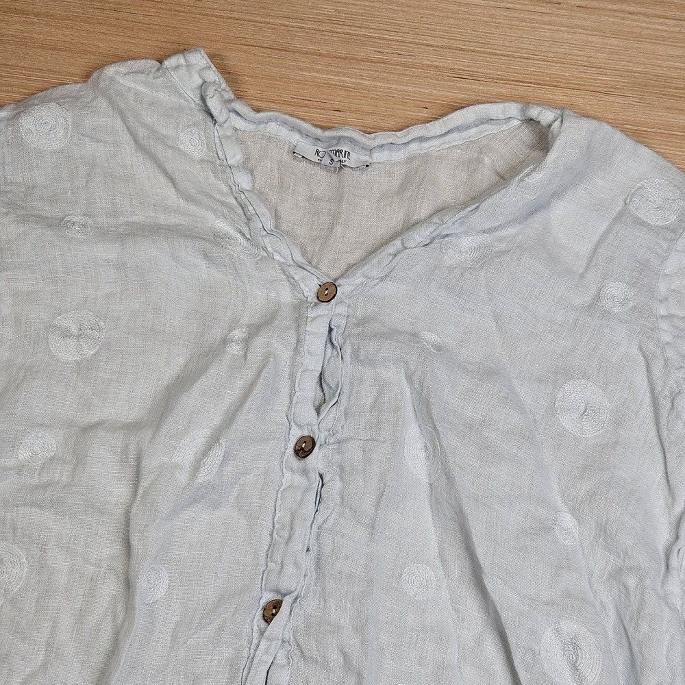 Rosemarine Button Up Shirt Womens S Light Blue Embroidered Linen Made in Italy
